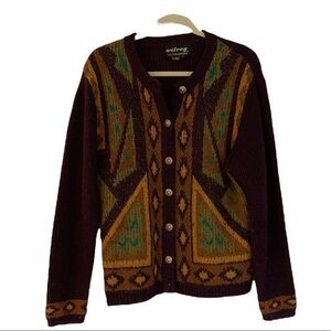VTG Wilroy Wool Blend Southwest Aztec Geo Cardigan Sweater Women Medium Western